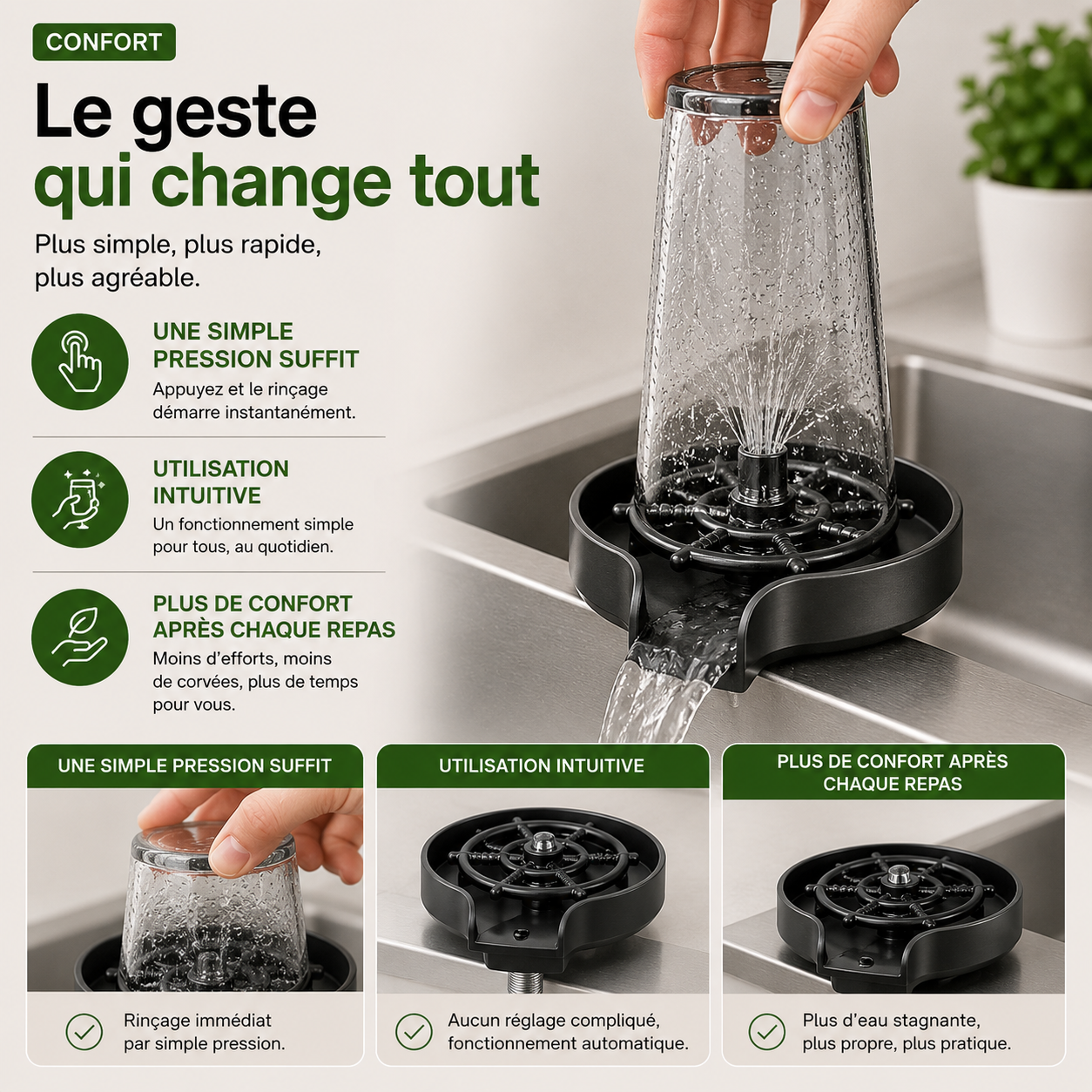 Rincez vite avec le réflexe intelligent de la cuisine moderne