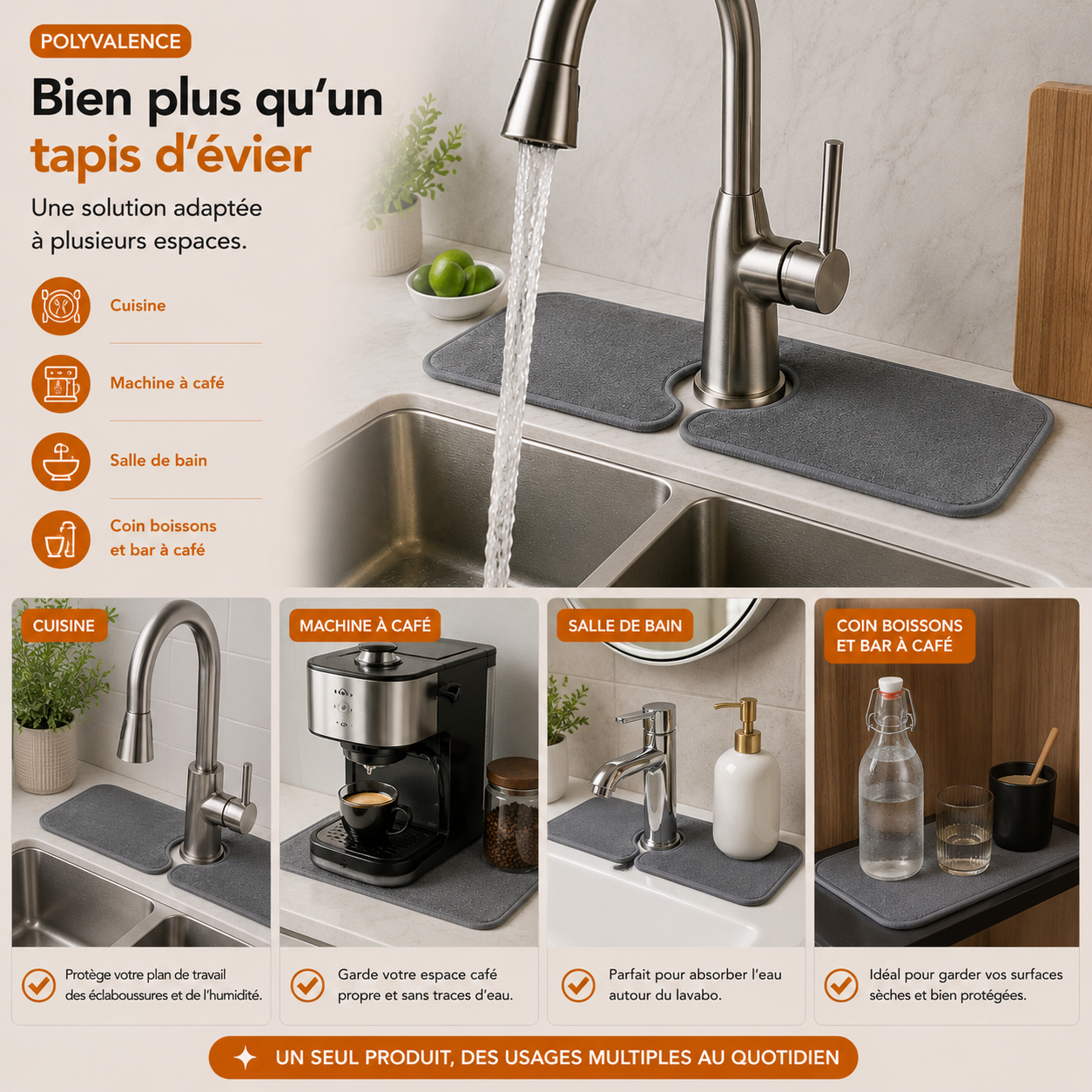 Le tapis absorbant MINOVA™ qui garde votre évier impeccable