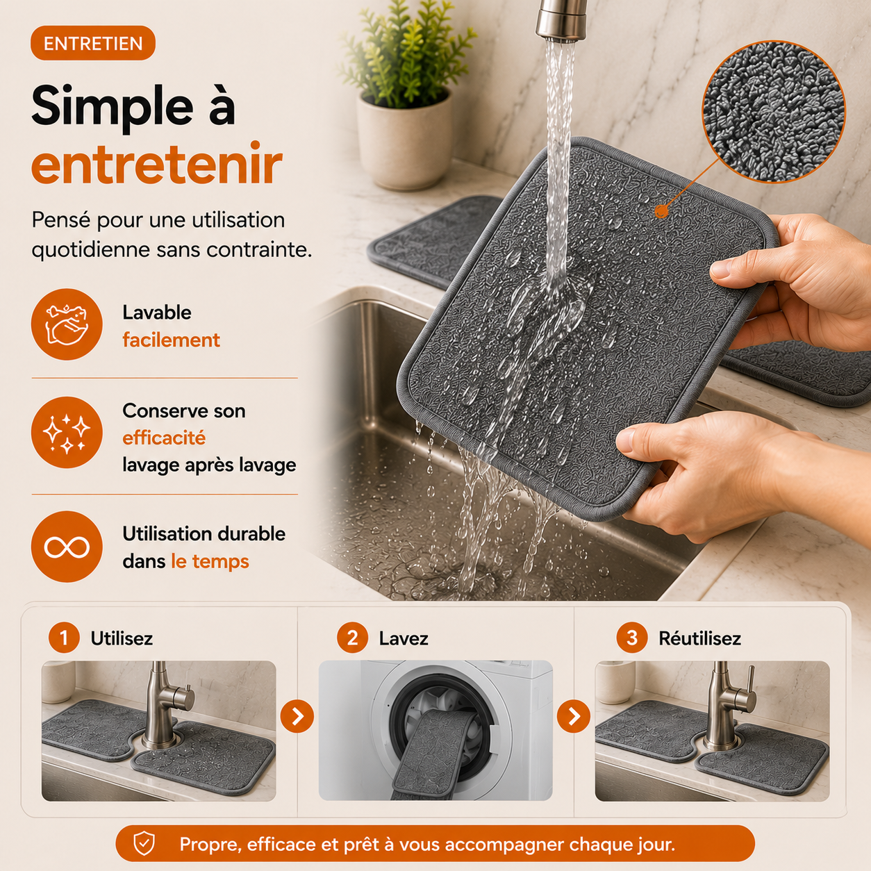 Le tapis absorbant MINOVA™ qui garde votre évier impeccable