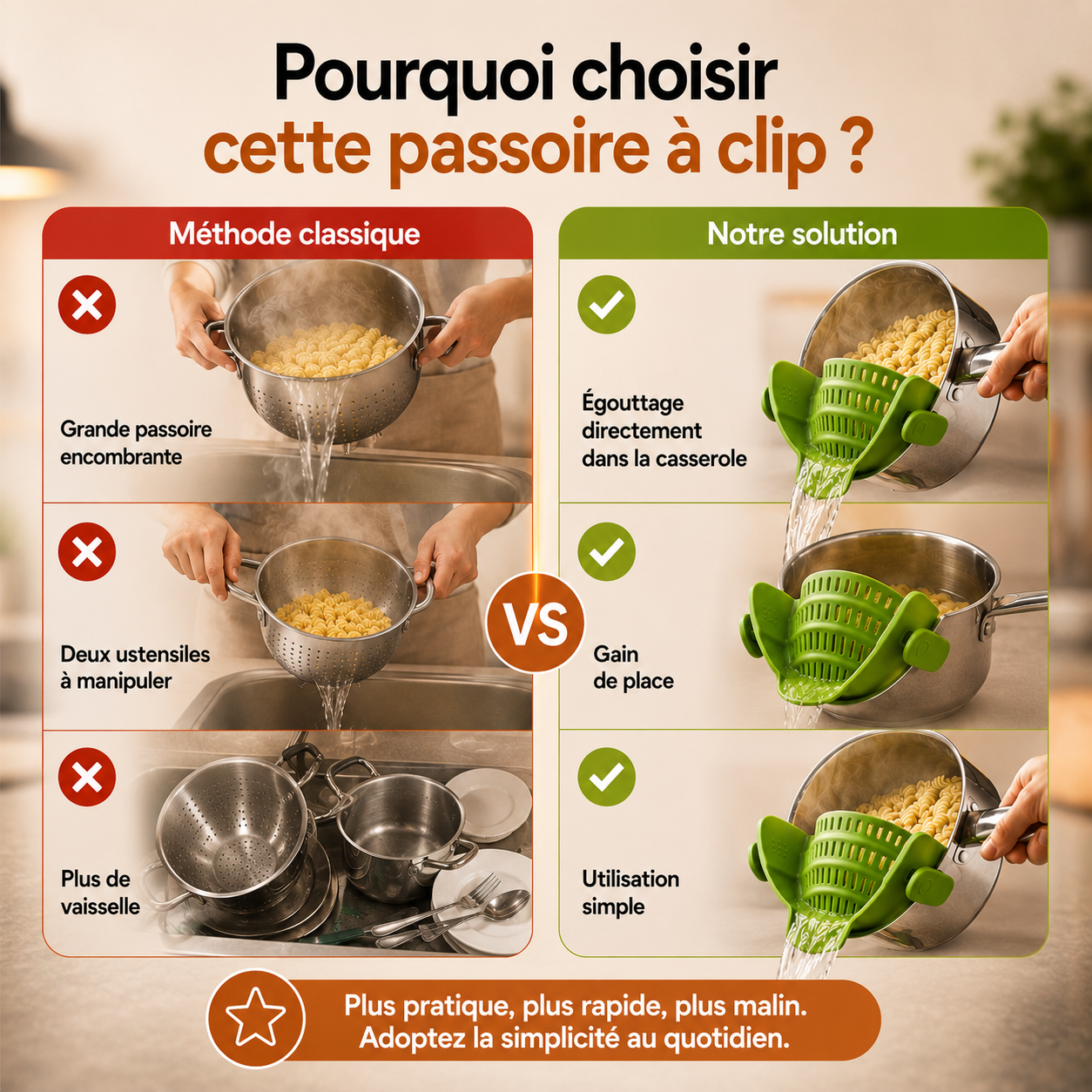 La passoire à clip qui simplifie chaque préparation