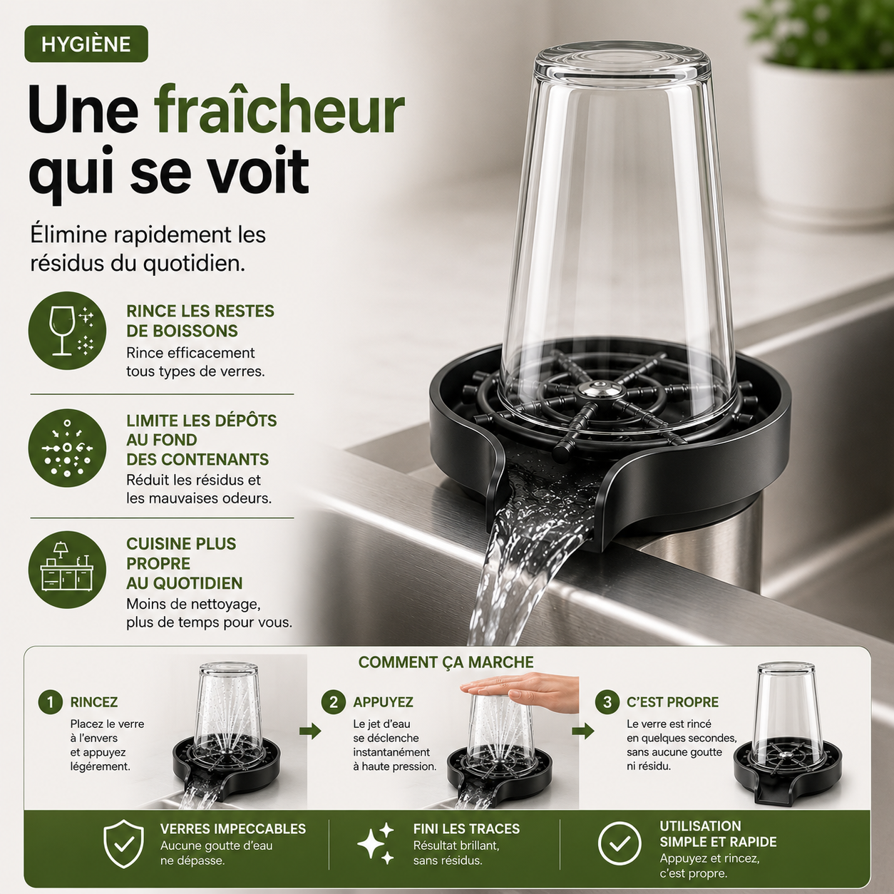 Rincez vite avec le réflexe intelligent de la cuisine moderne