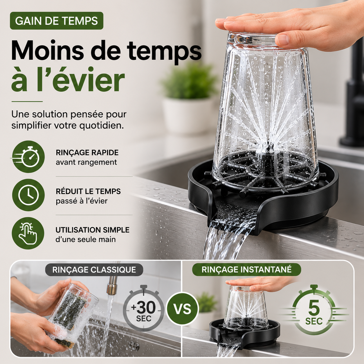 Rincez vite avec le réflexe intelligent de la cuisine moderne