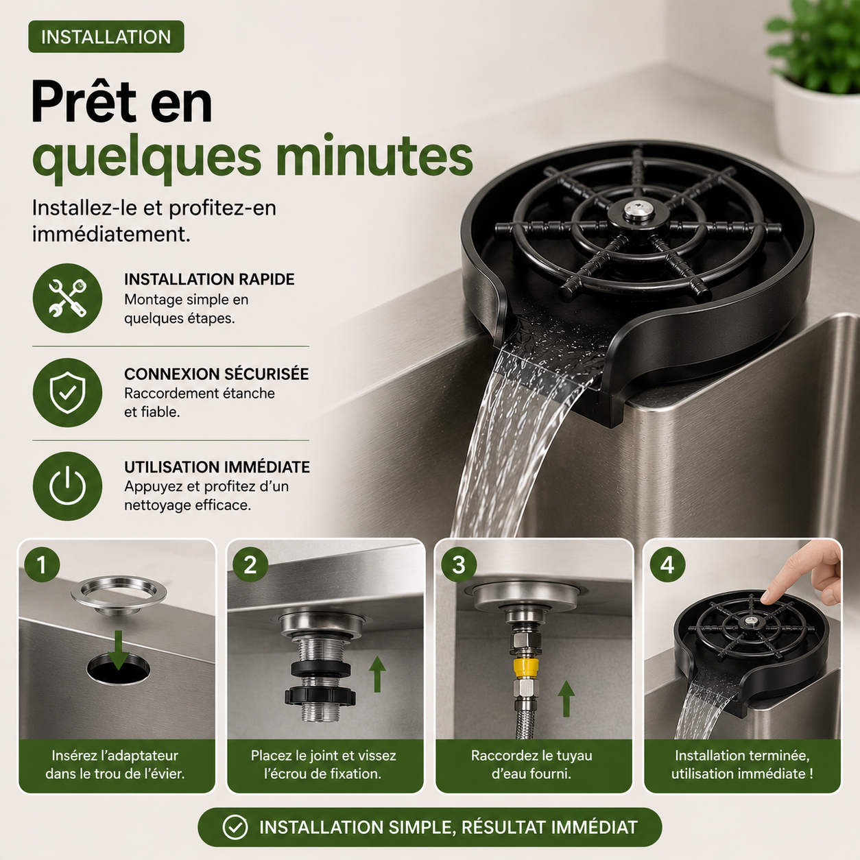 Rincez vite avec le réflexe intelligent de la cuisine moderne