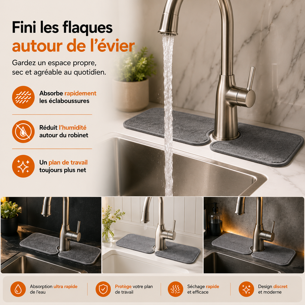 Le tapis absorbant MINOVA™ qui garde votre évier impeccable
