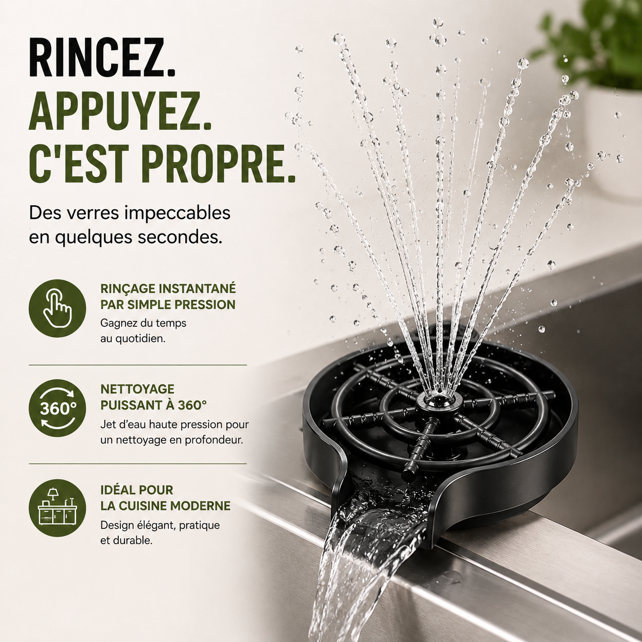 Rincez vite avec le réflexe intelligent de la cuisine moderne
